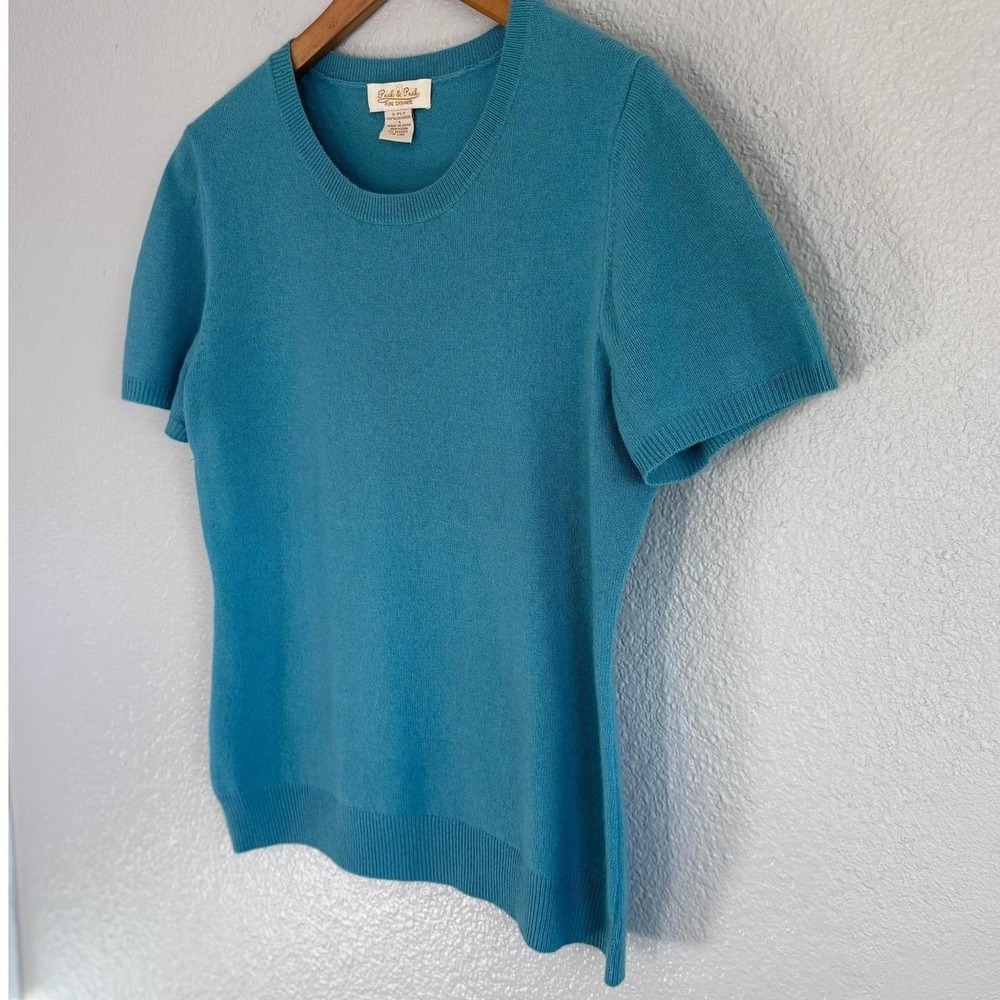 Vintage Peck and Peck Pure Cashmere Short Sleeve Knit Crewneck Sweater Teal M - Picture 4 of 9